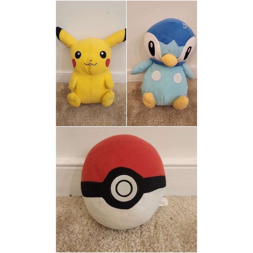 Pokemon Plush Lot Pikachu Piplup Poke Ball Stuffed Toy Set 3pc